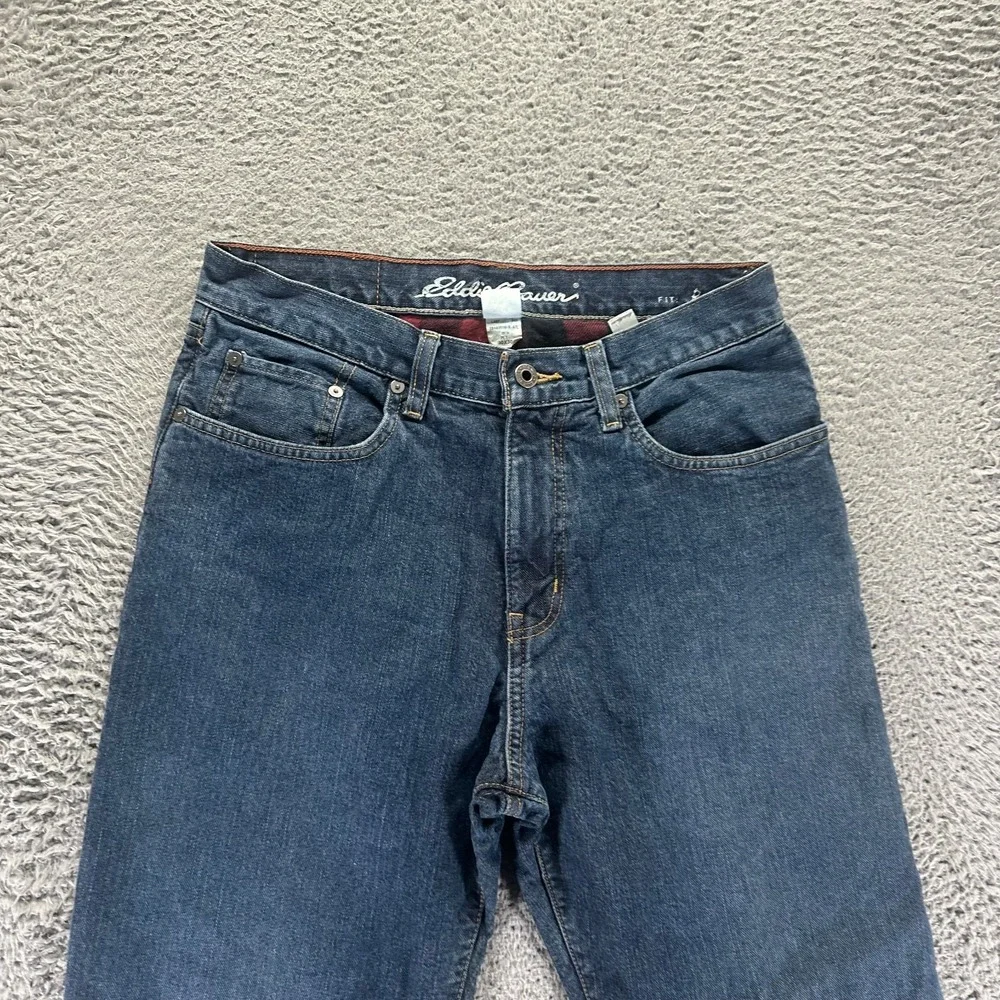 Eddie Bauer Jeans Mens 30x30 Blue Cotton Denim Straight Relaxed Flannel-Lined